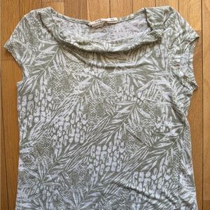 Light Olive Green Patterned Women's Top - Relaxed Cowl Neck